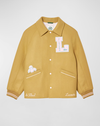 Lacoste X Le Fleur Logo-patches Varsity Jacket In Neutrals