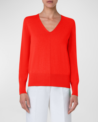 Akris V-neck Cashmere Sweater In Cadmium