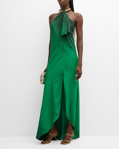 Johanna Ortiz Dreamers Refuge Ombre Slit-hem Choker Halter Maxi Dress In Ombre Green Jade