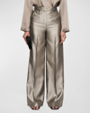 JOSEPH ALANA HIGH-RISE WIDE-LEG METALLIC PANTS