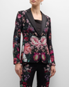 ALICE AND OLIVIA BREANN FLORAL-PRINT FITTED SATIN BLAZER