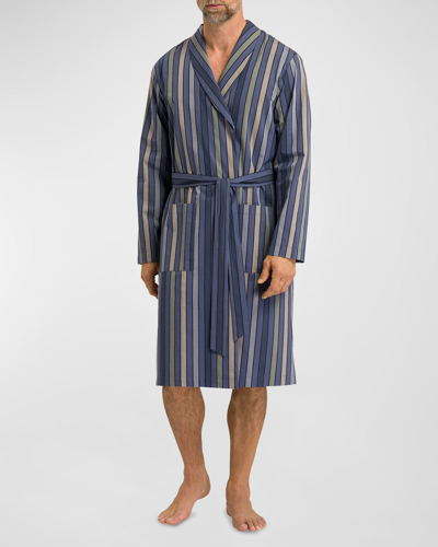 Hanro Men's Night And Day Woven Dressing Gown In Blue