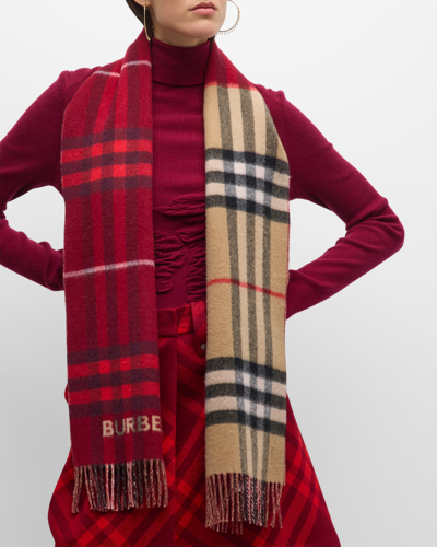 Burberry Red Check Cashmere Scarf In Arc Beige Ripple