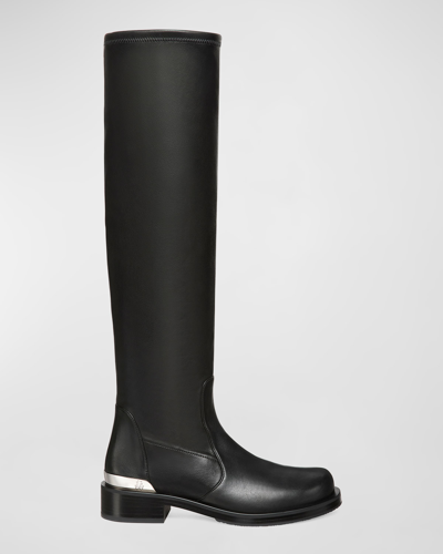 Stuart Weitzman Mercer Bold Leather Knee Boots In Black