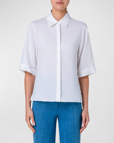 Akris Linen Voile Collared Boxy Shirt In 001 White