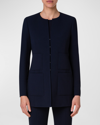 AKRIS COLLARLESS WOOL DOUBLE-FACE STRETCH LONG FITTED JACKET