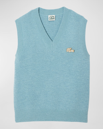 Lacoste X Le Fleur V Neck Sweater Vest - M In Blue