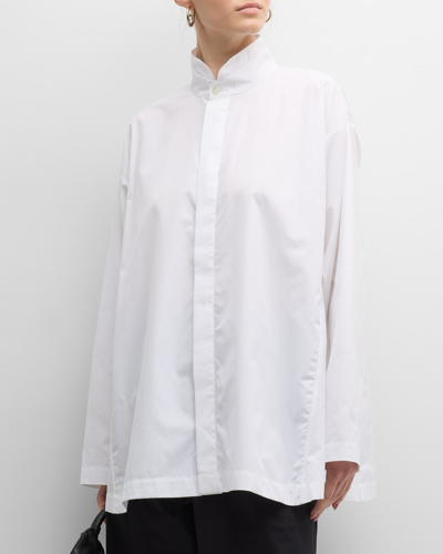 Eskandar Side Panel Shirt With Double Stand Collar (long Length) In White