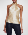 L AGENCE LETITIA TWIST-NECK HALTER SILK BLOUSE