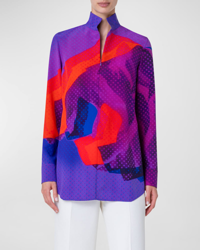 Akris Superimposition Print Tunic Blouse In 067 Purple-multicolor