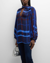 JOHANNA ORTIZ CROSSED CULTURES CHECK LONG-SLEEVE KNOT TOP