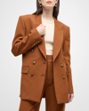 Frame Double-breasted Slim Blazer In Tawny