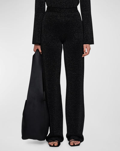 Joseph Metallic Mid-rise Straight-leg Lurex-wool Pants In Black