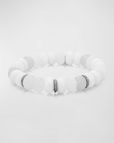 Sheryl Lowe Sterling Silver White Mixed Stone 10mm Beaded Bracelet With Diamonds