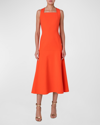 AKRIS SQUARE-NECK SLEEVELESS MIDI A-LINE DRESS