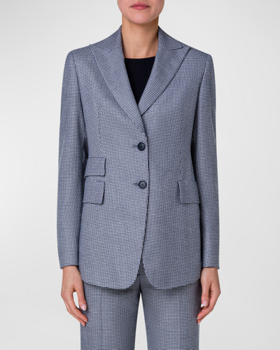 Akris Houndstooth Cashmere Pepita Tailored Blazer In Navy-ecru