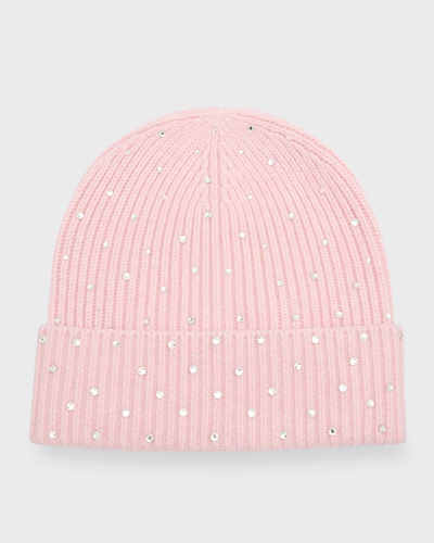 Carolyn Rowan Cashmere Ribbed Cuff Beanie With Crystal Shimmer In Rose Bud