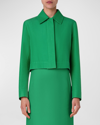 Akris Cotton-silk Double-face Crop Collared Jacket In Leaf