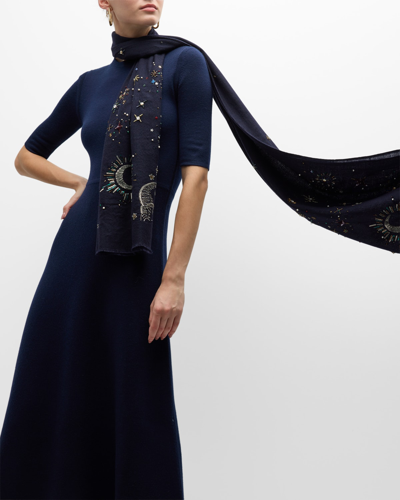 Janavi India Cassiopeia Embellished Cashmere Scarf In Navy