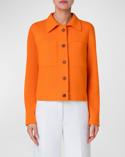 Akris Cashmere Pique Boxy Collared Cardigan Jacket In Pumpkin