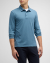 Vince Garment Dyed Long Sleeve Polo In Washed High Sea