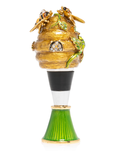 Jay Strongwater Mead 2-piece 14k Yellow Goldplated Stainless Steel & Swarovski Crystal Beehive Wine Stopper & Stand In Multi