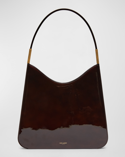 Saint Laurent Sac Patent Leather Hobo Bag In Espresso Forte