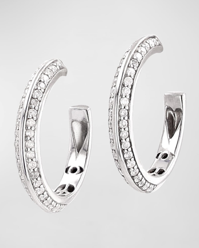 Sheryl Lowe Sterling Silver Knife Hoop Diamond Earrings In White