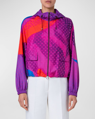 Akris Graziell Superimposition Print Silk Techno Organza Track Jacket In Purple-multicolor
