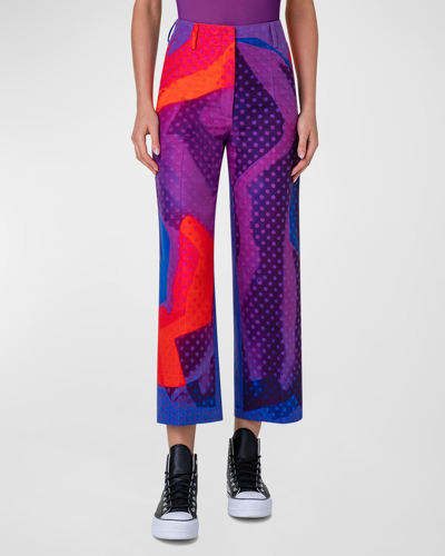 Akris Flora Superimposition-print Wide-leg Crop Pants In Purple-multicolor