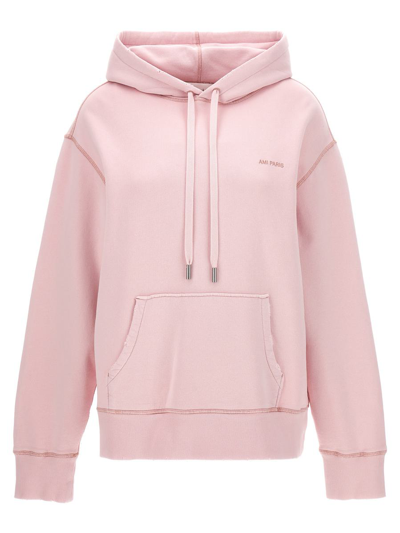 Ami Alexandre Mattiussi Logo Embroidery Hoodie In Pink