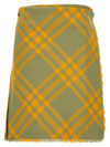 Burberry Fringed Pleated Checked Woven Mini Wrap Skirt In Yellow