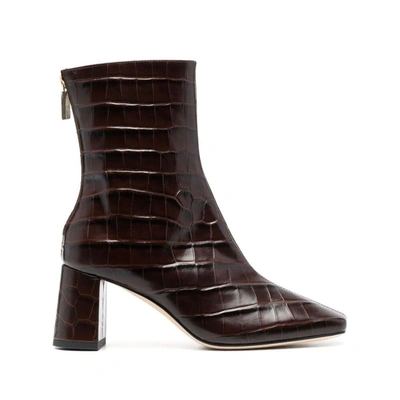 Dear Frances 75mm Crocodile-effect Leather Boots In Brown