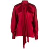 Del Core Satin-finish Puff-sleeve Blouse In Red