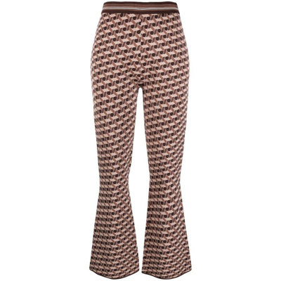 Diane Von Furstenberg Geometric-pattern Jacquard Flared Trousers In Brown/neutrals