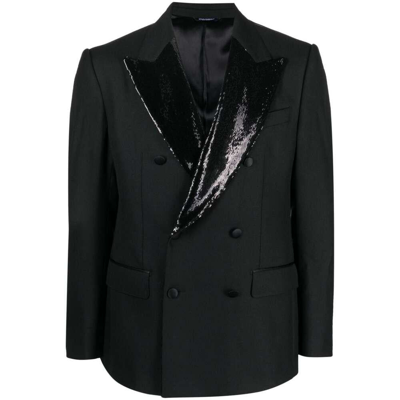 Dolce & Gabbana Sequin-lapel Double-breasted Blazer In Black