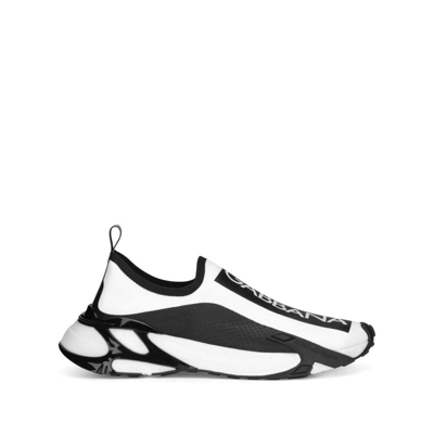 Dolce & Gabbana Sorrento Logo-tape Mesh Low-top Trainers In White/black