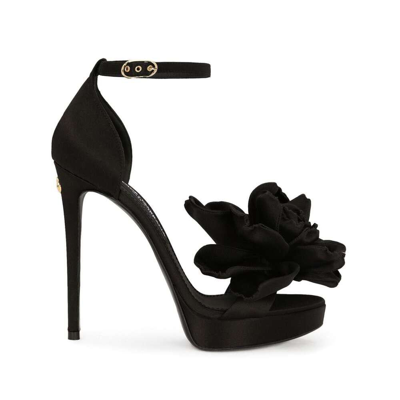Dolce & Gabbana 105毫米keira绸缎凉鞋 In Black