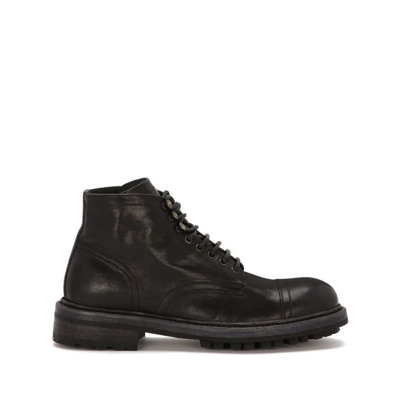 Dolce & Gabbana Lace-up Leather Boots In Black