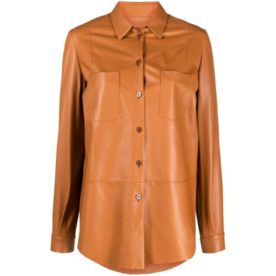 Drome Two-pocket Leather Shirt In Brown