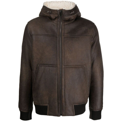 Eraldo Hooded Shearling Leather Jacket In Brown