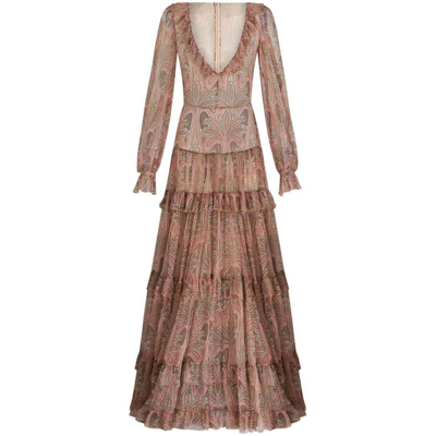 Etro Floral-print Silk Dress In Brown