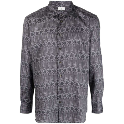 Etro Floral-printed Button-up Shirt In Grey