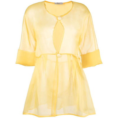 Fely Campo Sheer Peplum Jacket In Yellow