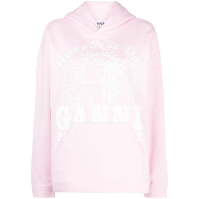 Ganni Logo-print Organic Cotton Hoodie In Multicolour