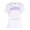 Ganni Basic Flower Print Cotton T-shirt In White