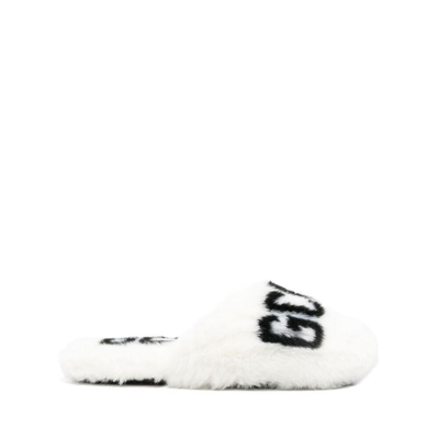 Gcds Faux Fur Logo Slippers In White