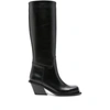 Gia Borghini Blondine Leather Square-toe Boots In Black