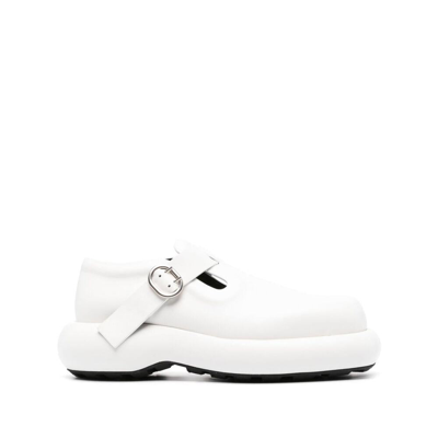 Jil Sander Buckle Detail Loafers In White