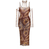 Julfer Janet Abstract-print Midi Dress In Brown/yellow
